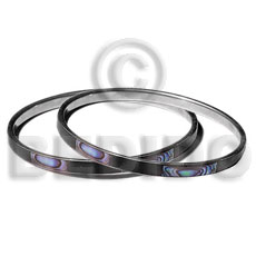 laminated paua abalone/black tab alt.  in 5mm stainless metal / 65mm in diameter / price per piece - Inlaid Metal Bangles