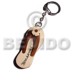 60mmx25mm  polished wooden beach slipper  flower accent keychain  strings / can be ordered  customized text - Keychain