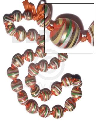 kukui nuts / in metallic gold  white/orange/green accent/ 32 pcs. / in orange adjustable ribbon  the maximum length of 54in / kk071 - Kukui Necklace