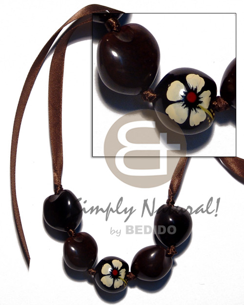 hand made Kukui nuts ribbon choker Kukui Necklace