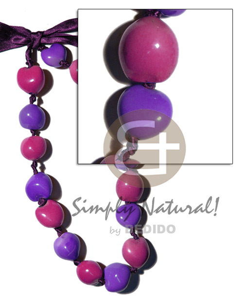 painted kukui nuts  alt. graduated  solid colors ( 16 pcs. ) / adjustable ribbon - Kukui Necklace