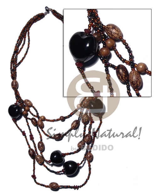 hand made 5 rows graduated multilayered dark Kukui Necklace