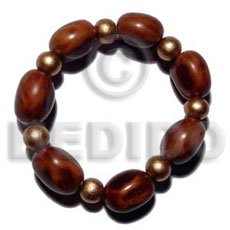 elastic 6 pcs. rubbers seed  round gold wood beads combination - Kukui Nut Bracelets