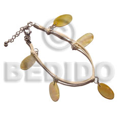 20mm dangling 6 pcs. oval MOP  in wax cord - Leather Bracelets