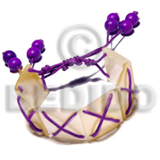 20mmx20mm MOP squares in violet crisscross wax cord  wood beads - Leather Bracelets