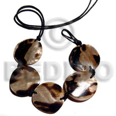 5 pcs. 25mmx25mm brownlip tiger round in black wax cord - Leather Bracelets