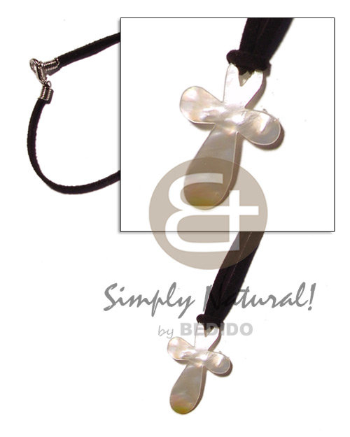 hand made 35mm cross mop on leather Leather Thong Necklace