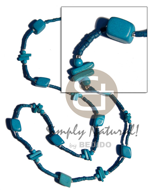 hand made Blue wood beads coco Long Endless Necklace