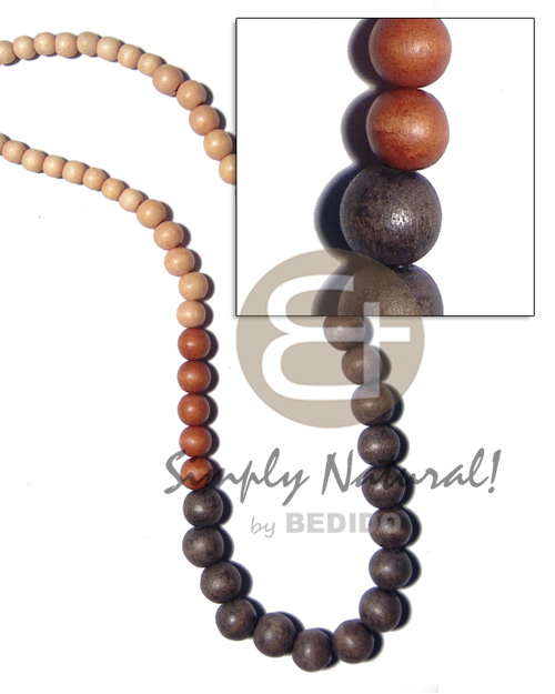 hand made Graduated natural wood beads in Long Endless Necklace