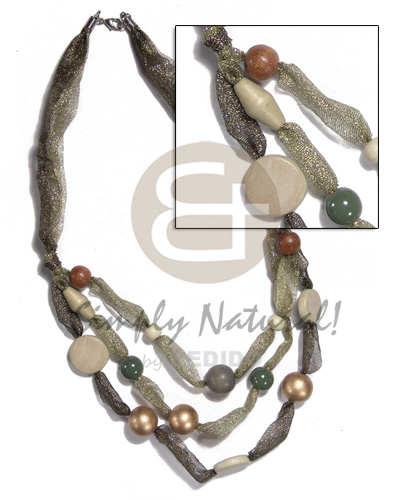 hand made Asstd. wood beads in multi Long Endless Necklace