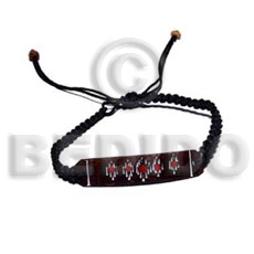 black macrame black tab shell id bracelet  painted design - Macrame Bracelets