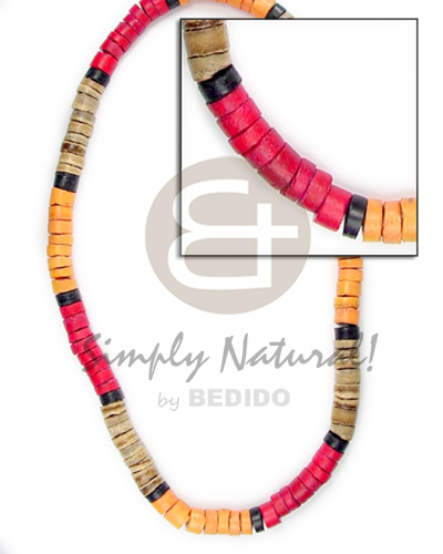 hand made 4-5mm coco heishe natural brown red orange black Mens Necklace