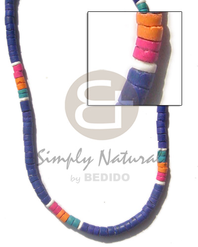 4-5 coco heishe / royal blue / in pink / mango yellow / turq blue / in white shell - Mens Necklace