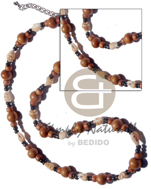 10mm round bayong wood beads  matching 4-5mm coco Pokalet, nassa tiger and black 2-3mm coco Pokalet. combination - Mens Necklace