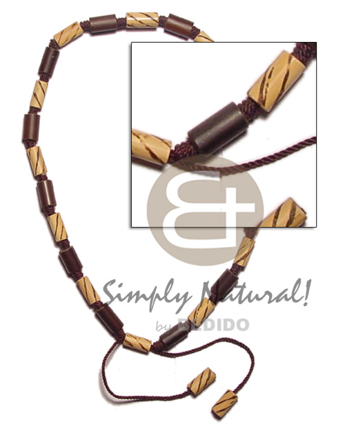 Macramie bamboo nat brown wood Mens Necklace