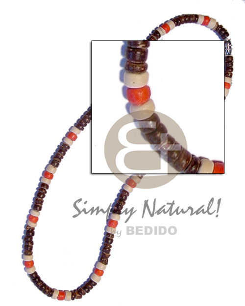 4-5 coco nat. brown Pokalet  orange accent - Mens Necklace