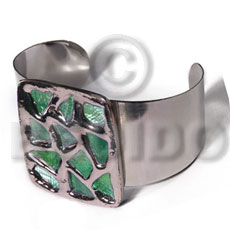 haute hippie 38mmx28mm metal cuff bangle  48mmx40mm rectangular glisteningneone green abalone / molten silver metal series / electroplated - Molten Metal Bangles