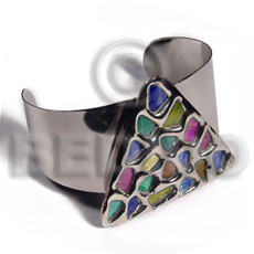 haute hippie 38mmx28mm metal cuff bangle  50mm triangle glistening multicolor abalone / molten silver metal series / electroplated - Molten Metal Bangles