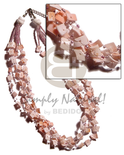 hand made 5 layer floating pink rose Multi Row Necklace