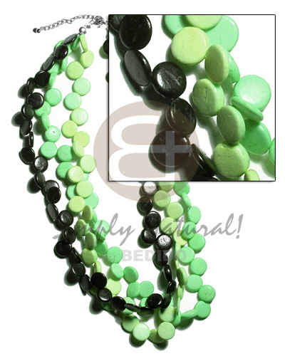3 layers 10mm black lime green light Multi Row Necklace
