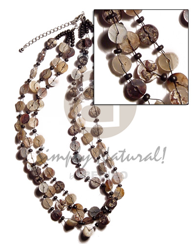 3 layers floating 4-5mm hammershell heishe  skin  2-3mm black coco Pokalet combination - Multi Row Necklace