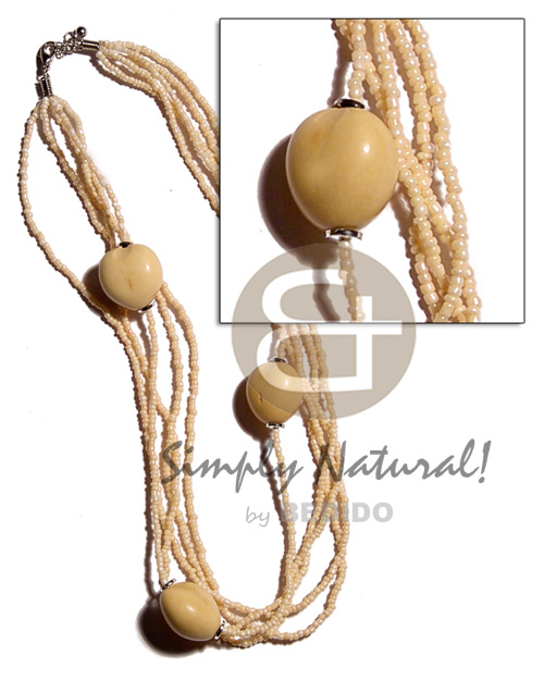 White kukui nuts in 5 Multi Row Necklace