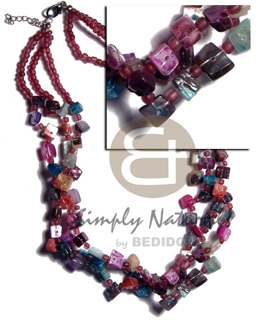 hand made 3 rows floating rainbow hammershell Multi Row Necklace