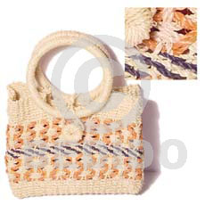 abaca weave natural/peach bag l=8 in. w= 7 in. base = 3 in. - Native Bags