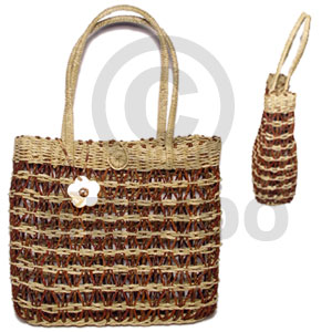 pandan lambat bag/ medium/ 9 1/2x2 1/2x 9 in. / handle 6 1/2 in  dangling 40mm MOP scallop - Native Bags