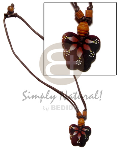 handpainted 35mm blacktab pendant in wax cord  wood beads accent - Natural Earth Color Necklace