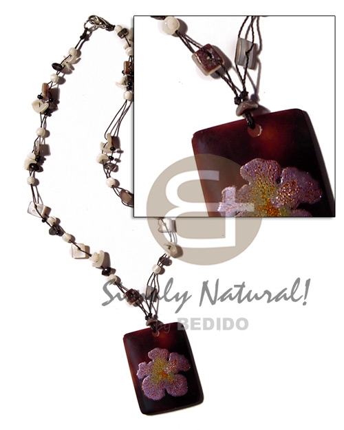 floating blacklip & troca shell beads  45mmx30mm rectangular handpainted blacktab - Natural Earth Color Necklace