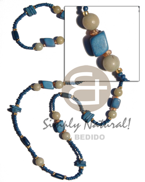 hand made Blue wood beads coco Natural Earth Color Necklace