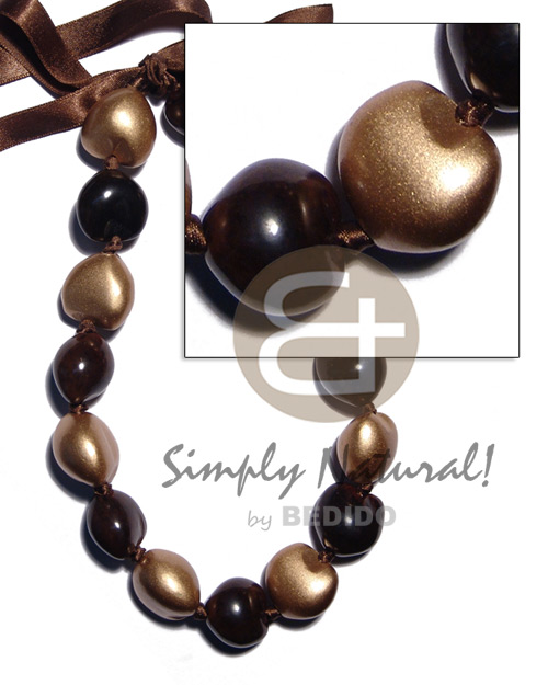 hand made Brown kukui nuts Natural Earth Color Necklace