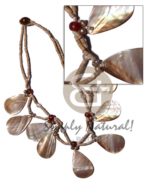 hand made 30mm dangling brownlip teardrops in Natural Earth Color Necklace