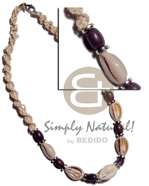 twisted macrame  wood beads and sigay accent - Natural Earth Color Necklace