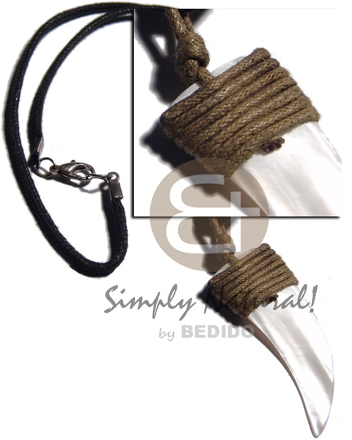 50mmx20mm kabibe shell fang pendant in wax cord - Natural Earth Color Necklace