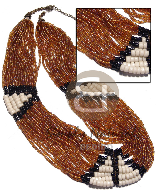 27 rows golden brown glass beads  black 2-3mm coco Pokalet and white clam combination / 25in. - Natural Earth Color Necklace