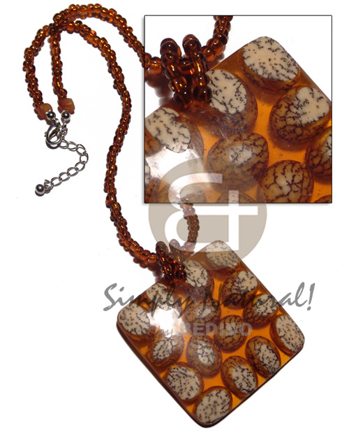 amber glass beads  square 55mm laminated buri tiger seeds / 16in - Natural Earth Color Necklace