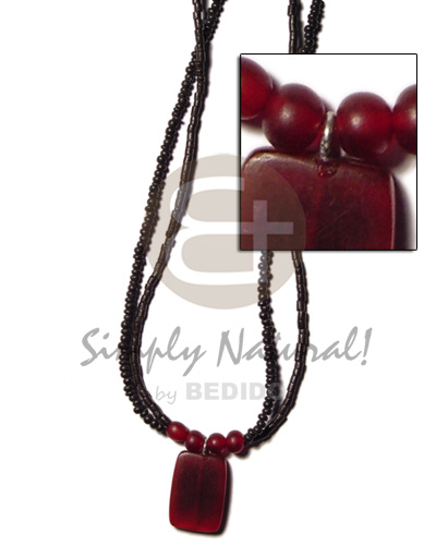 2 rows black 2-3mm coco heishe/pokalet red horn rectangle shape and red horn beads accent - Natural Earth Color Necklace