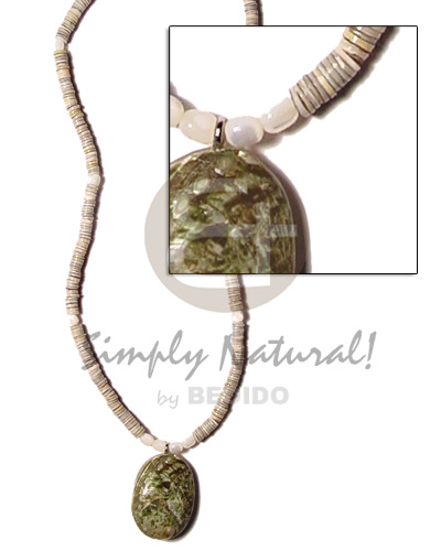 4-5mm green shell  troca beads accent and philippine abalone pendant - Natural Earth Color Necklace