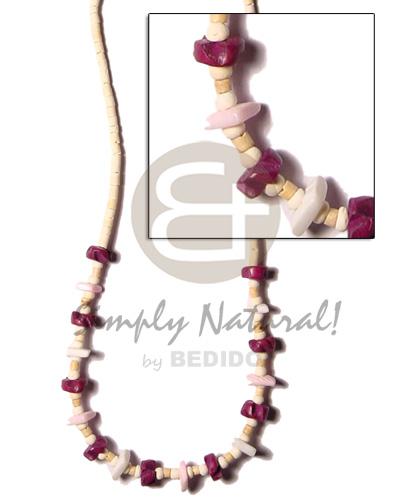 2-3 coco heishe bleach  wine coco flower/white & pink shell/ coco pokalet alt. - Natural Earth Color Necklace