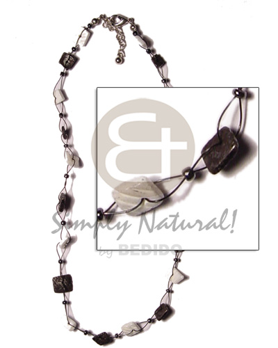 hand made Floating square cut black and Natural Earth Color Necklace