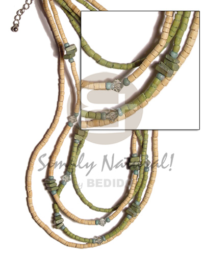 hand made 4 rows 2-3 coco heishe Natural Earth Color Necklace
