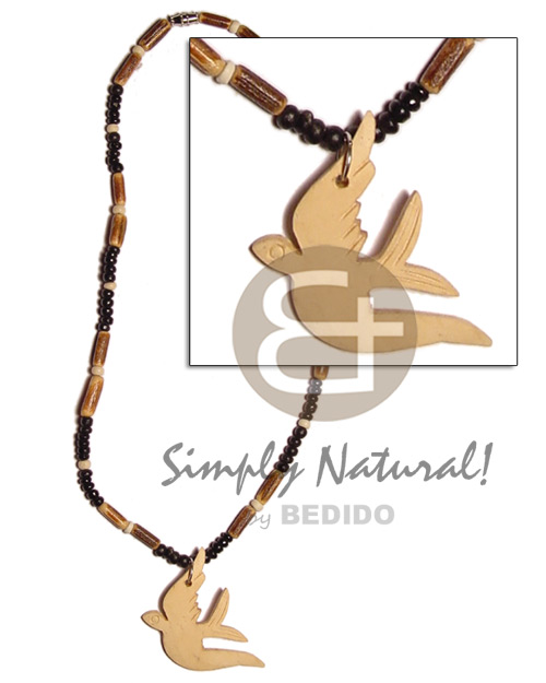 2-3mm black & bleach  coco Pokalet/sig-id combination  coco bleach  bird pendant - Natural Earth Color Necklace