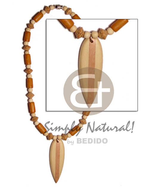 hand made Bayong wood tube saucer Natural Earth Color Necklace