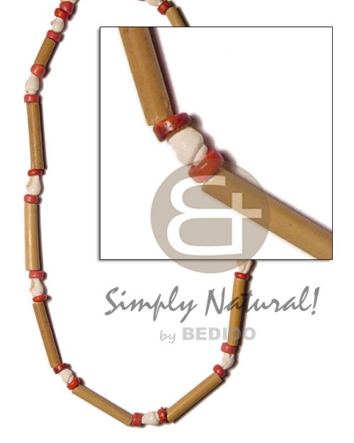 bamboo & nassa combination  2-3mm red coco pokalet - Natural Earth Color Necklace