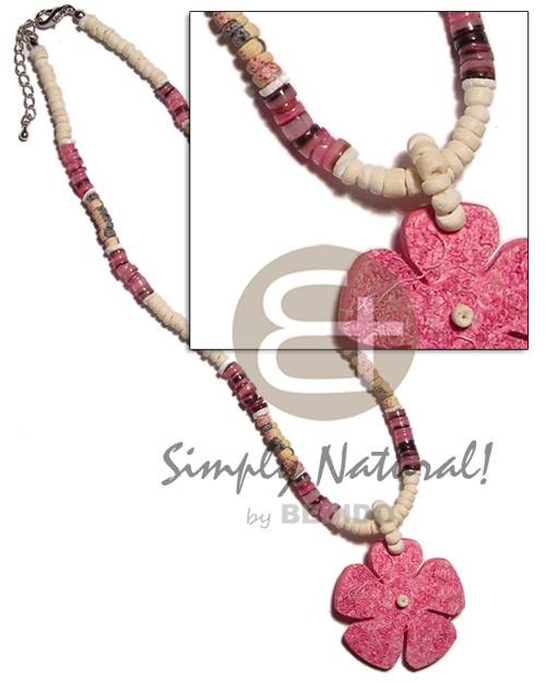 4-5mm coco Pokalet. splashing  pink coco flower & pink hammershell heishe - Natural Earth Color Necklace