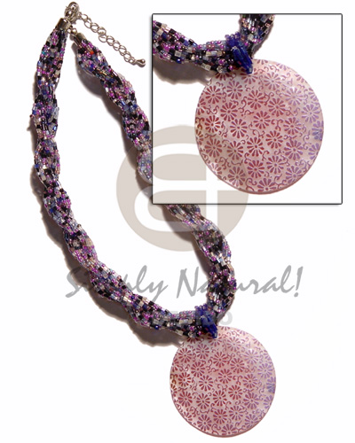 hand made 12 rows lavender mixed twisted Necklace with Pendant