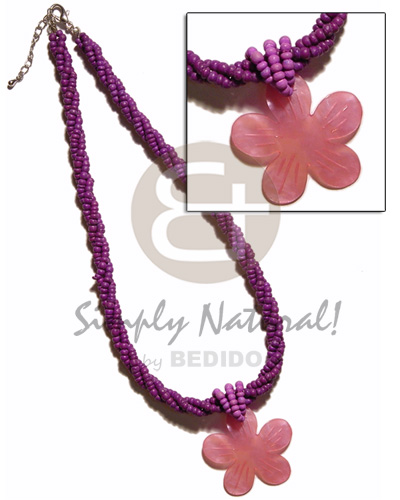 lavender 2-3mm twisted coco pokalet  pink 45mm hammershell flower pendant - Necklace with Pendant