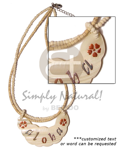handpainted 75mmx35mm souvenir kabibe pendant on 2-3mm bleached coco heishe & pokalet - Necklace with Pendant